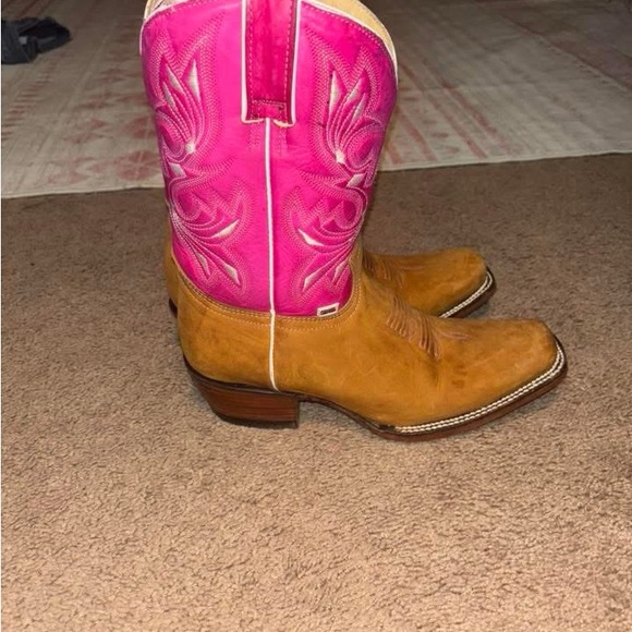 Women's Pink and Tan Western Boots - Picture 1 of 1
